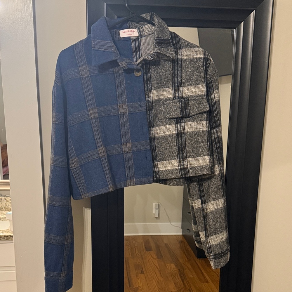 Two-Tone Plaid Cropped Jacket